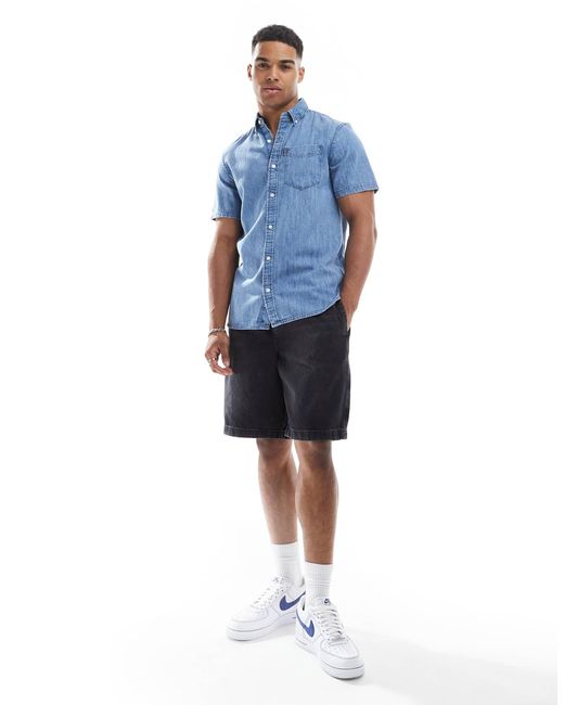 Superdry – essential – kurzärmliges jeanshemd in Blue für Herren