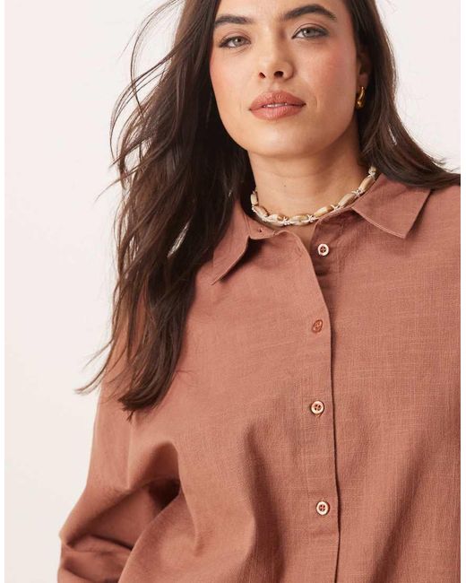ASOS Brown Curve Oversized Linen Look Shirt Co-Ord