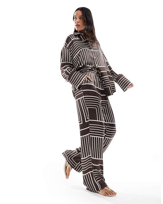 4th & Reckless Brown Satin Wide Leg Trousers Co-ord