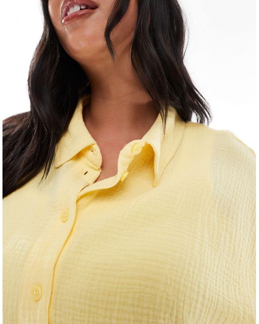 Vero Moda Yellow – strukturierte cropped hemdbluse