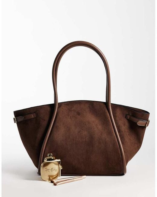 ASOS Brown Faux Suede Belted Tote Bag