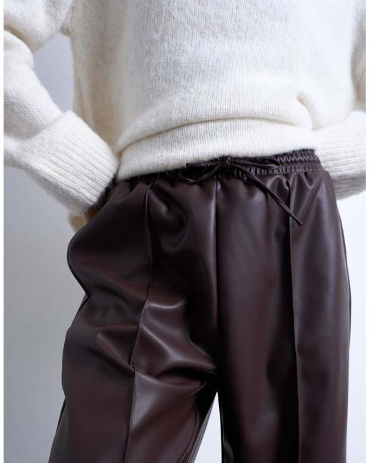 TOPSHOP White Faux Leather Wide Leg Sweatpants With Pinseam Detail