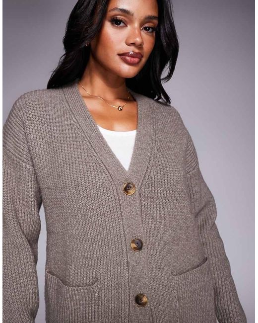 Aria Cove Brown Knitted Oversized Pocket Front Cardigan Mini Jumper Dress