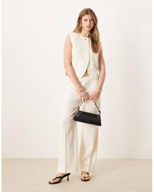 ASOS Natural High Neck Boxy Waistcoat With Linen