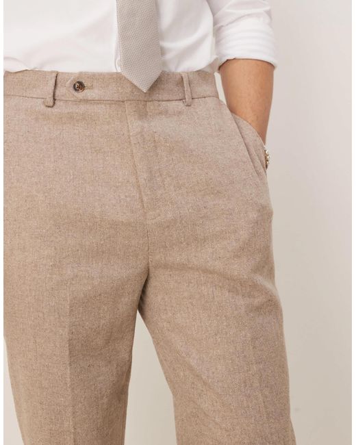 ASOS Natural Smart Tapered Fit Wool Mix Trousers for men