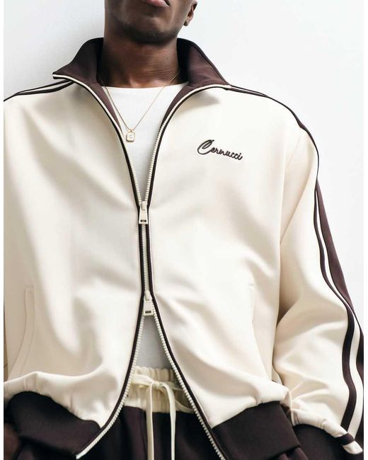 CERNUCCI Natural Zip Through Track Jacket With Contrast Panel Detail for men