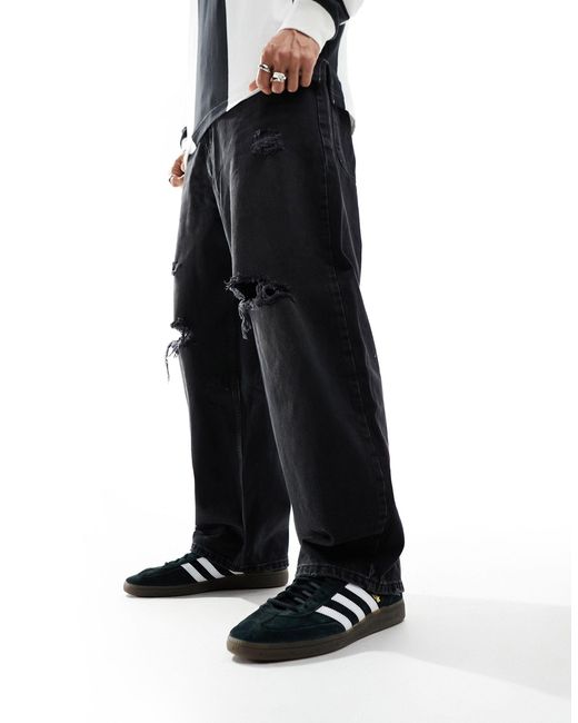 Pull&Bear Skater Cargo Pants With Rips in Black for Men Lyst