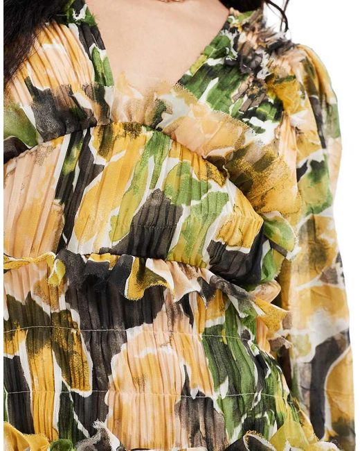 ASOS Midi-Jurk Met Diepuitgesneden Hals En Ruches in het Metallic