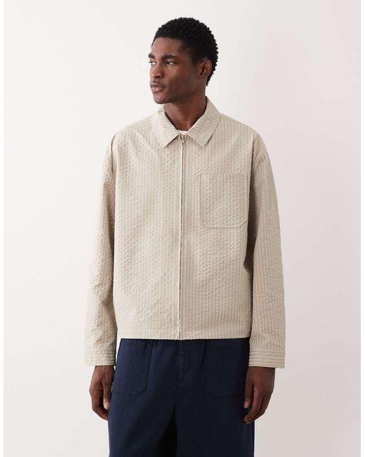 ASOS Natural Textured Harrington Jacket for men
