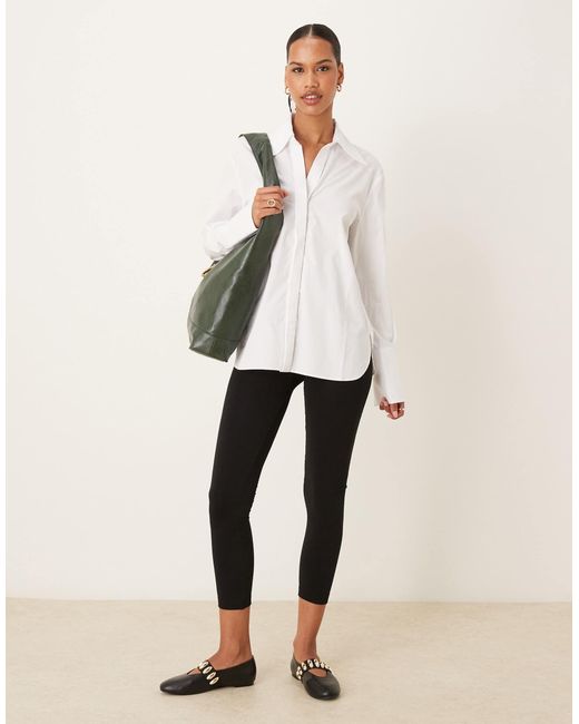 Mango Natural Long Sleeve Curved Hem Shirt