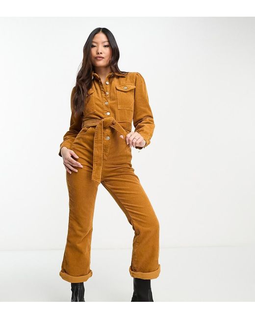 Don't Think Twice White Dtt Petite Flora Cord Wide Leg Belted Jumpsuit