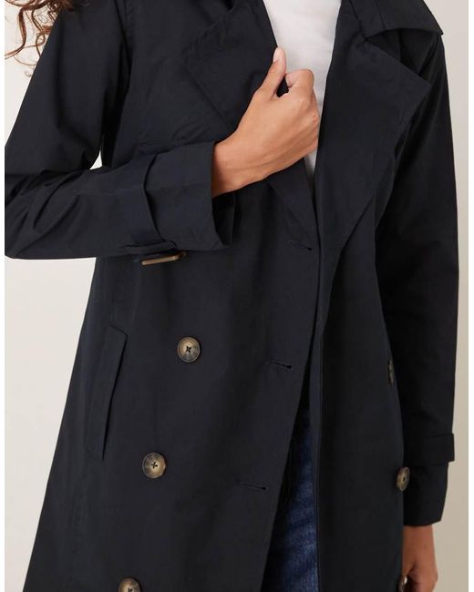 Brave Soul Blue Double-Breasted Longline Trench Coat