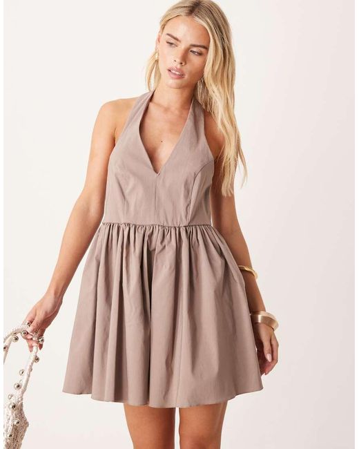 ASOS Brown Asos Design Petite Sleeveless Shirt Skater Dress