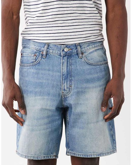 Mango Blue Relaxed Fit Denim Shorts for men