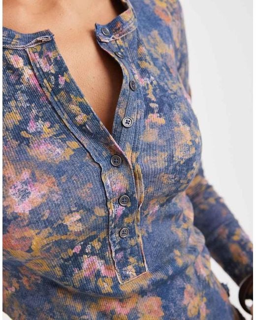 Free People Blue Jamie Henley Long Sleeve Top
