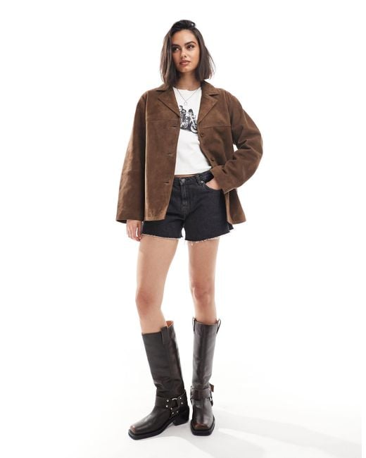 ASOS Brown – jacke aus echtem wildleder