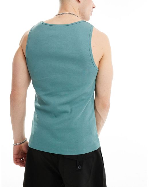 ASOS Blue 5 Pack Rib Muscle Fit Vests for men