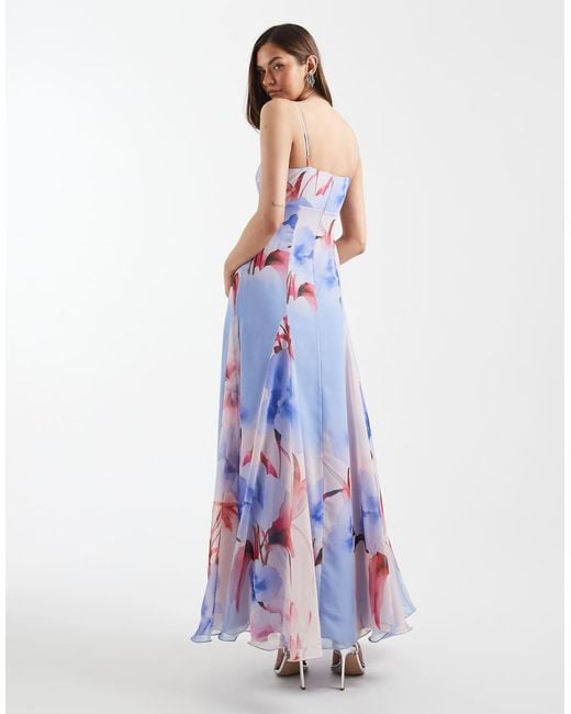 ASOS Blue Asos Design Tall Chiffon Strappy Maxi Dress With Deep Godets