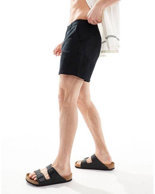 ASOS Black Wide Shorter Length Linen Shorts With Fixed Waist for men