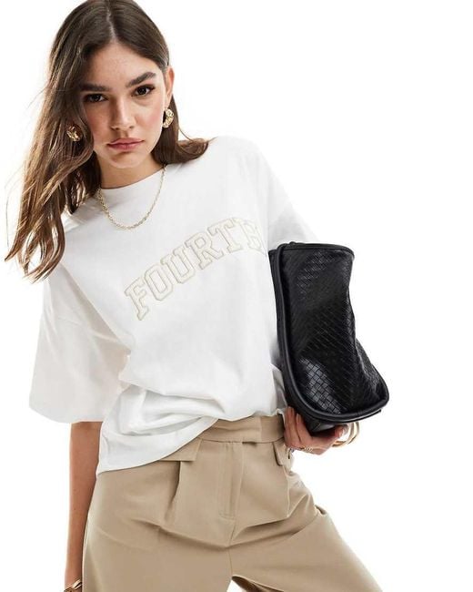 4th & Reckless Oversized T-Shirt Met Gehaakt Logo in het White
