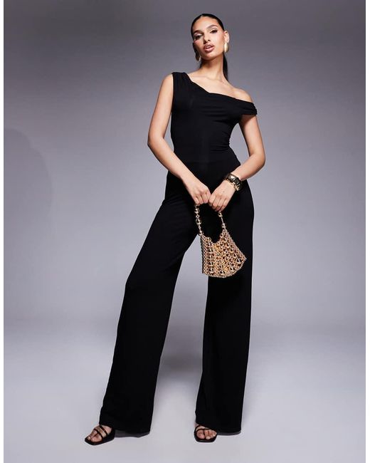 ASOS Blue Fallen Twist Shoulder With Lace Up Back Jumpsuit