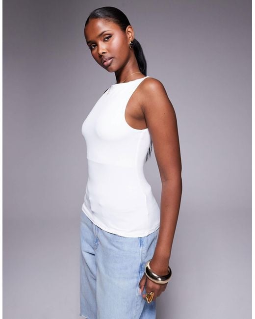 River Island White Asymmetric Neck Detail Jersey Top