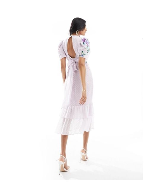 Hope & Ivy White Short Sleeve Spotted Midaxi Dress