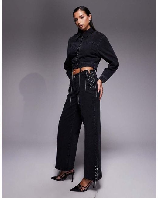 Liquor N Poker Blue Baggy Chain Detail Jean Co-Ord