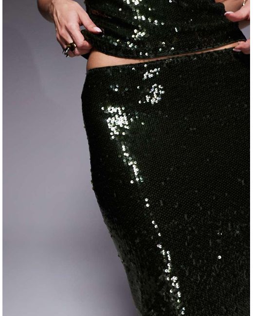 ASOS Black Side Split Sheer Sequin Maxi Skirt Co-Ord