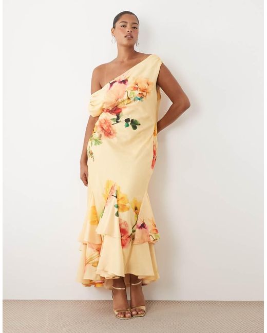 ASOS Multicolor Asos Design Curve Fallen Shoulder Midaxi Dress With Asymmetric Godet Hem