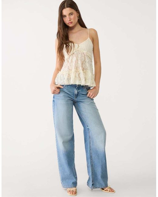 Stradivarius Top Van Kant Met Bandjes in het Blue