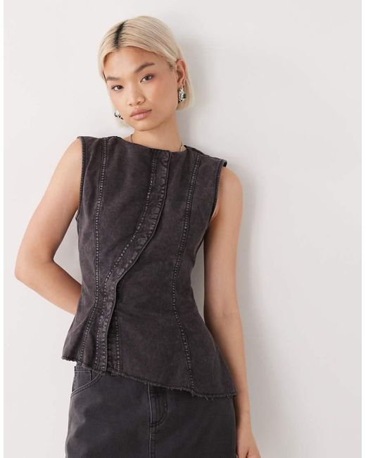 Weekday Gray Ibis Asymmetric Peplum Top With Concealed Buttons
