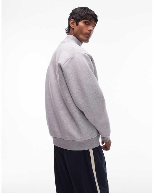 Sudadera Gris Jaspeado Extragrande Con Cremallera De Tejido Grueso Efecto Neopreno De Topman de hombre de color Black