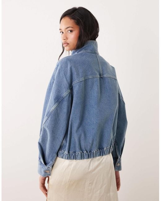 ARKET Blue Denim High Neck Bomber Jacket