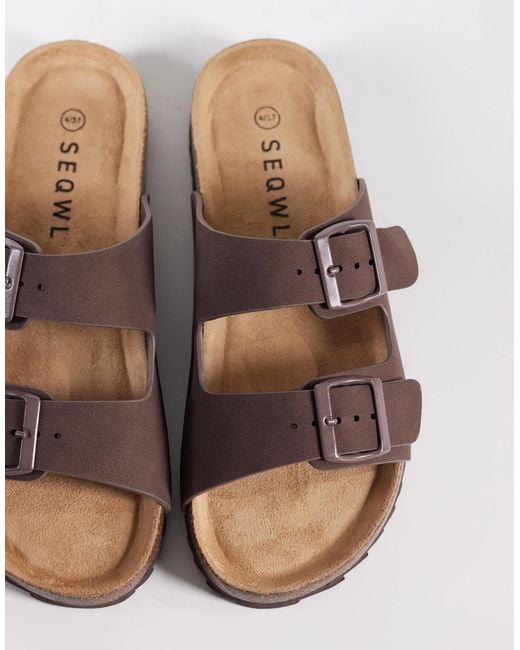 SEQWL Brown Olsen Double Buckle Flat Sandals