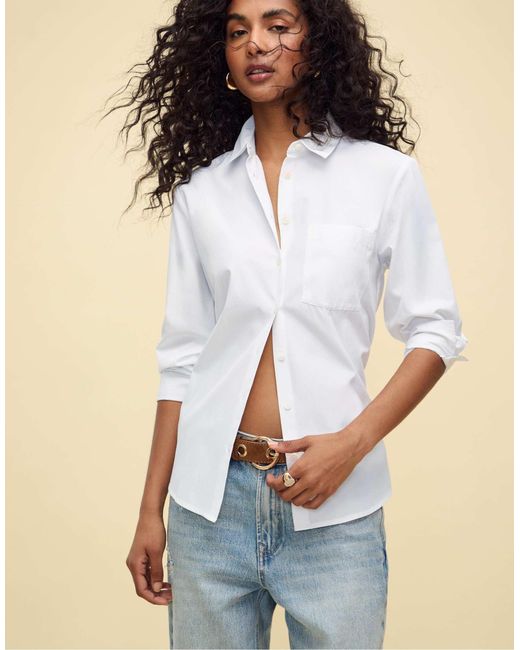 Stradivarius Blue – basic-hemdbluse aus em popeline mit tasche