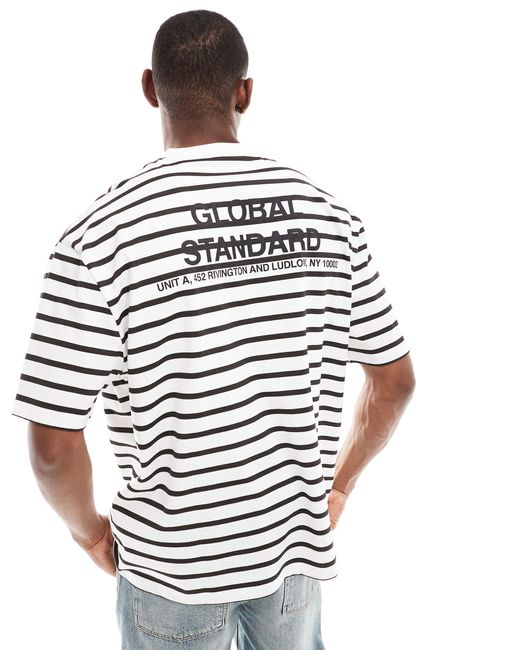 ASOS – oversize-t-shirt mit streifen und textprint auf dem rücken in Gray für Herren