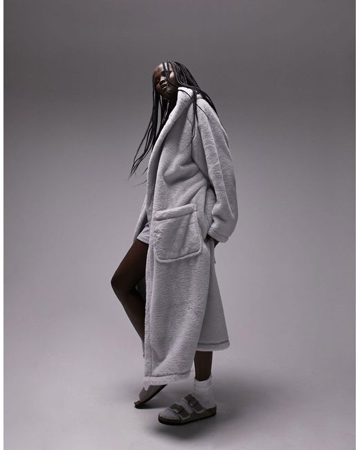 TOPSHOP Gray Premium Faux Fur Midi Robe