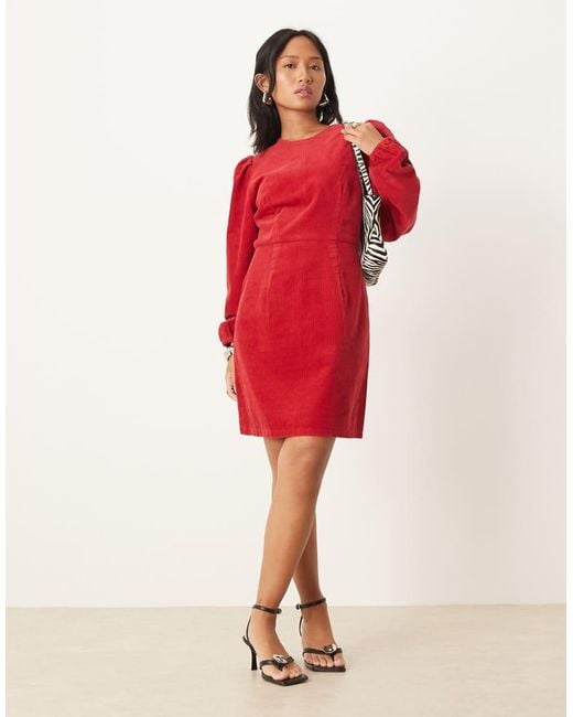 Nobody's Child Petite Red peggy Balloon Sleeve Cord Mini Dress