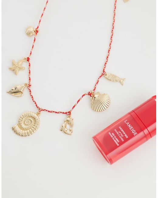 ASOS Natural Red Corded Necklace With Sea-life Charms