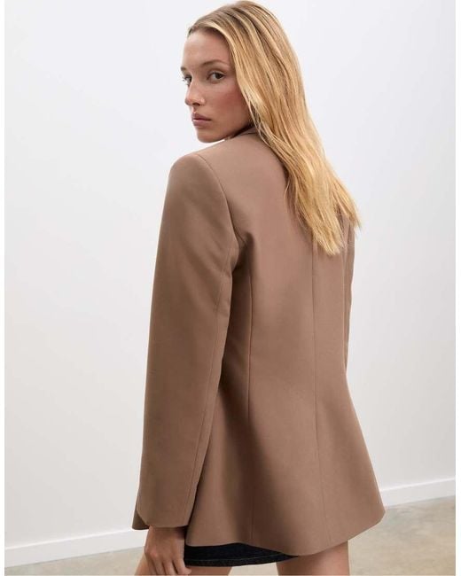 Blazer Doppiopetto Slim Color Cammello di Stradivarius in Natural