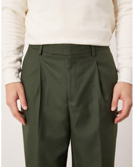 ASOS Natural Smart Wide Leg Trousers With Front Pleats for men