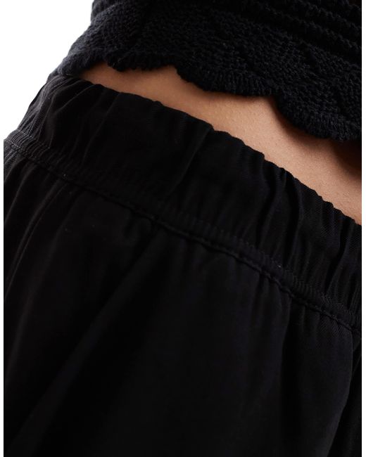 Mango Black Linen Look Cropped Relaxed Trousers