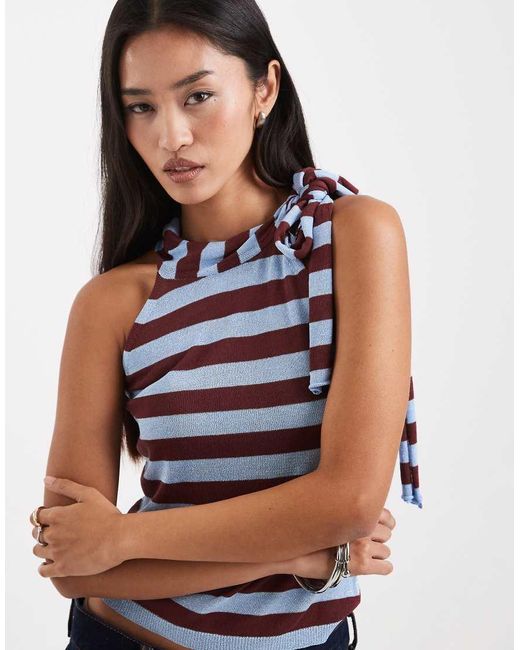 Collusion Blue Knitted Neck Tie Top