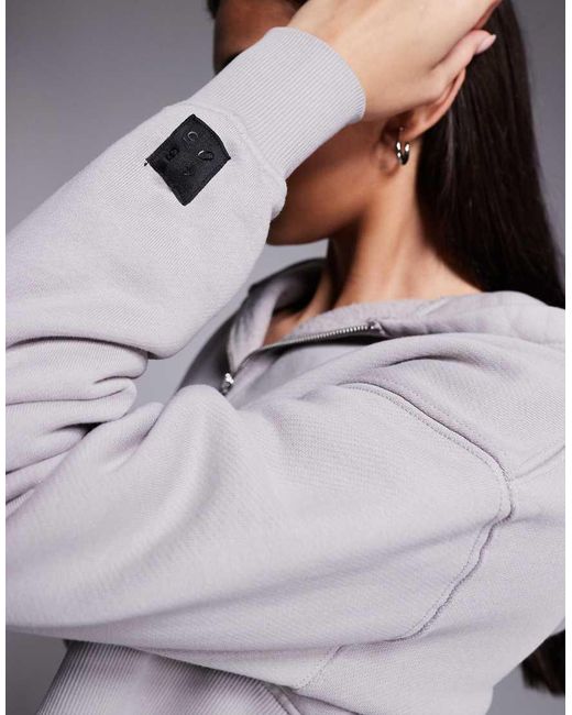 4505 Gray Icon Rest Day Heavyweight 440gsm Cotton Zip Up Boxy Crop Hoodie