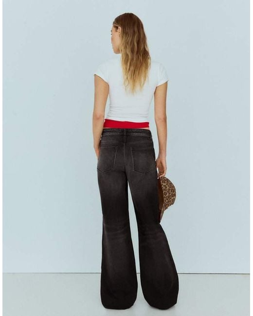 Bershka White High-Waist Wide-Leg Ripped Jeans