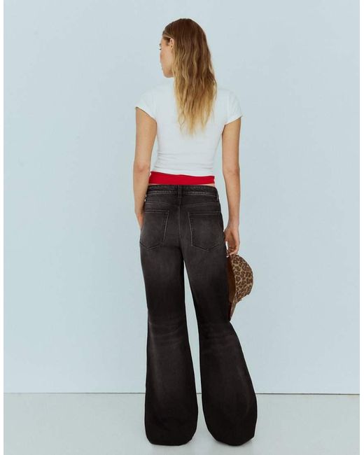 Bershka Black Tall High-Waist Wide-Leg Ripped Jeans