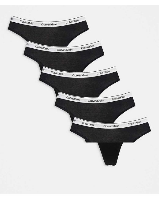 Calvin Klein Black Icon Logo 5 Pack Thongs