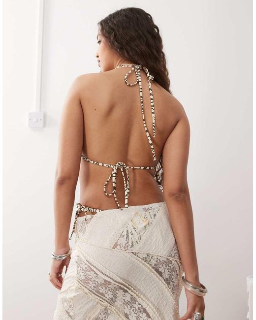 Lioness Brown Gisele Bow Detail Contrast Trim Halterneck Bikini Top