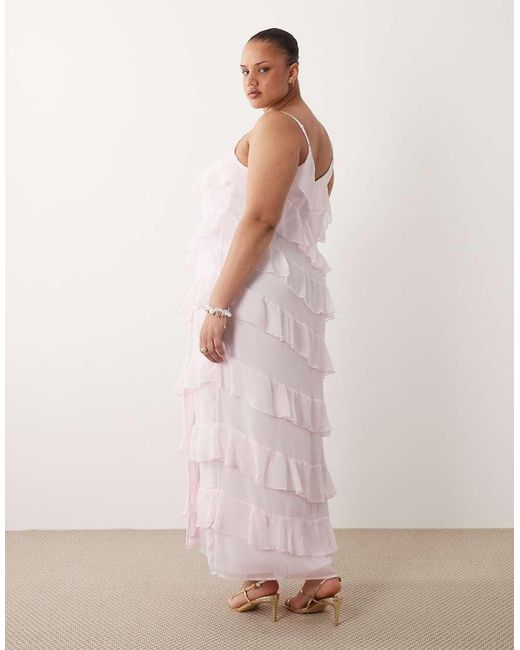 Vila Curve Pink Ruffle Cami Maxi Dress With Leg Split